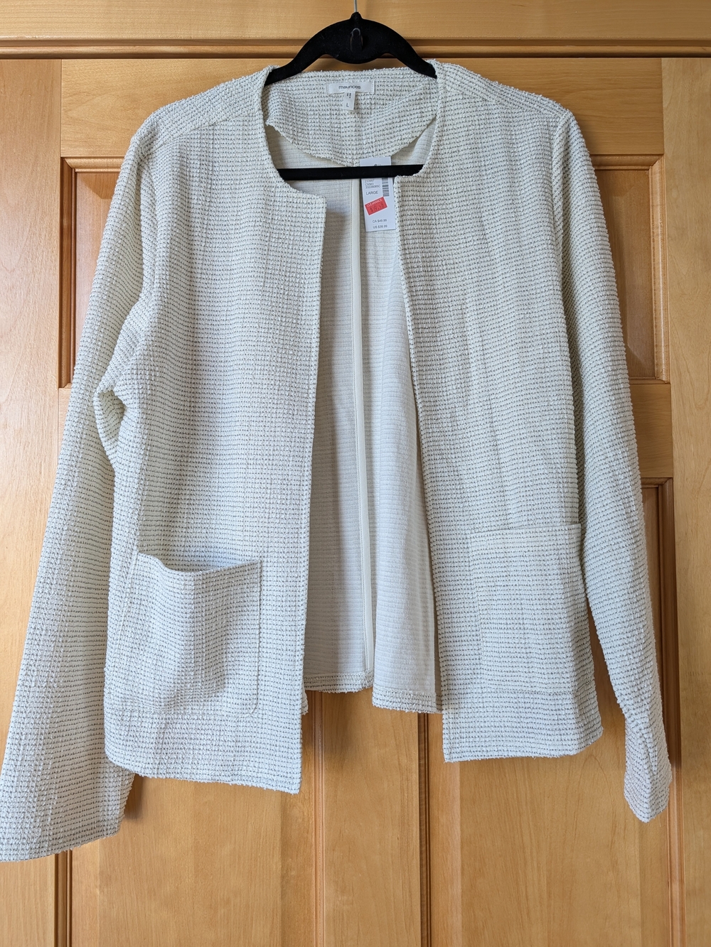 Maurices Cream With Silver Open-Front Textured Blazer